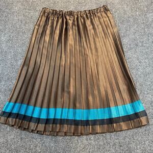 Vintage No Brand Black Blue Accordion Style Pleated Silk/Satin Knee Length Skirt